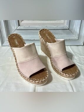TOMS Two-Tone Pink Espadrille Wedge Slides
